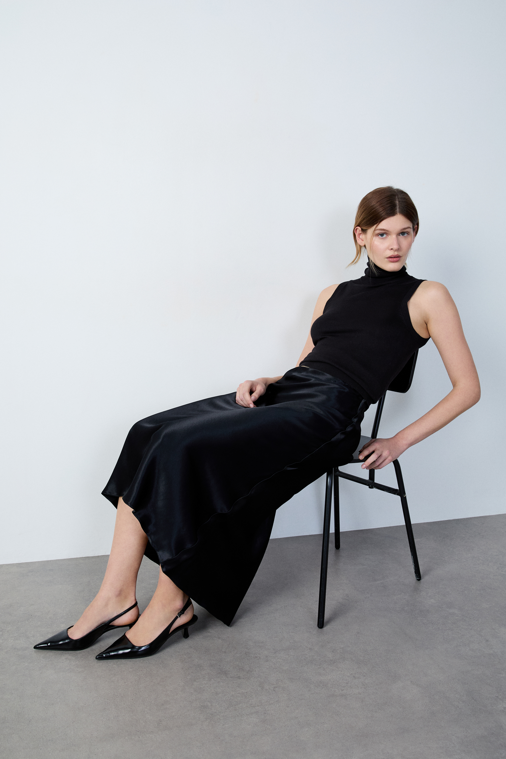 Elin satin long skirt-2col