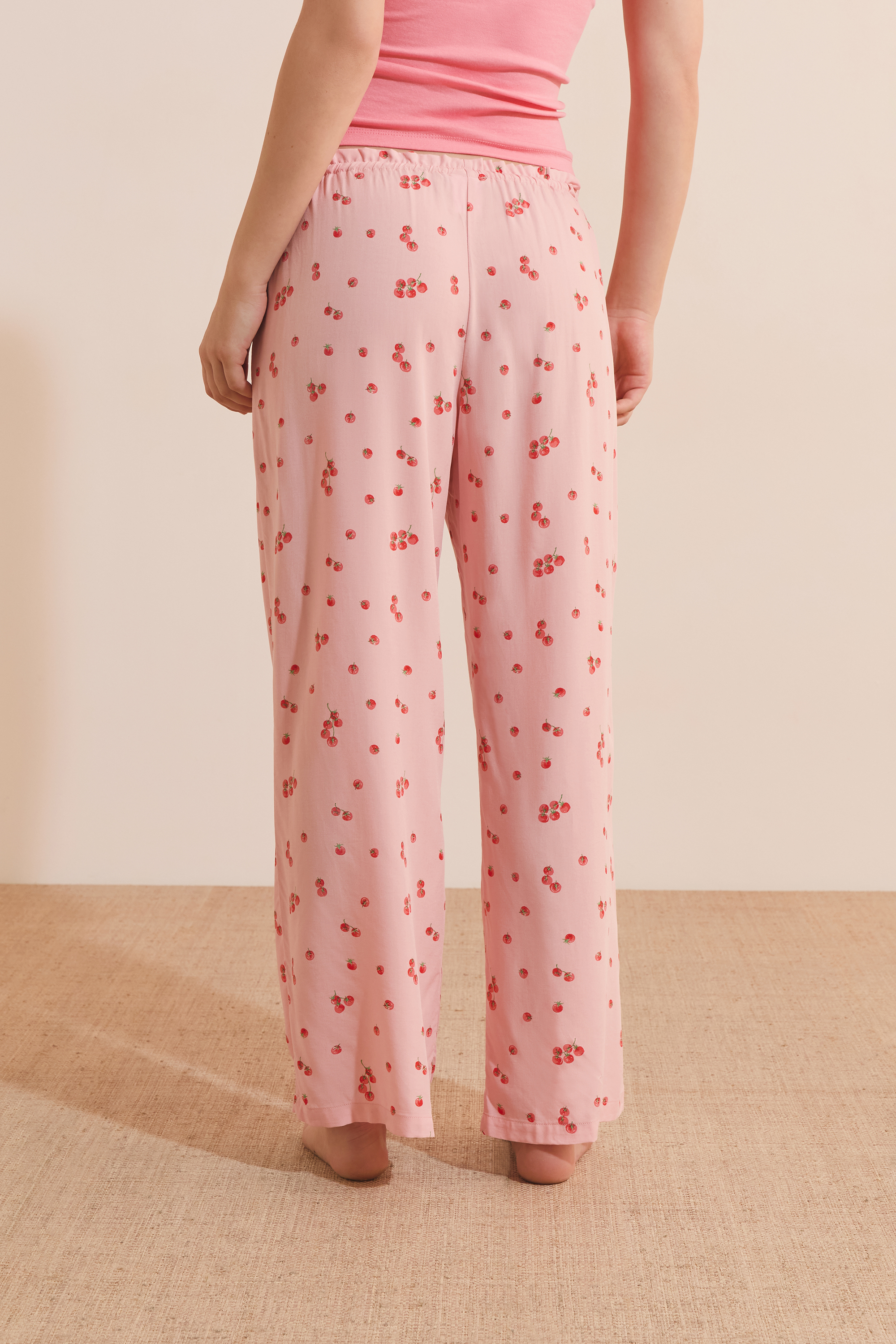 7/8 Tomato Print Pajama Pants With Side Bows - TIMI - ROSE BONBON