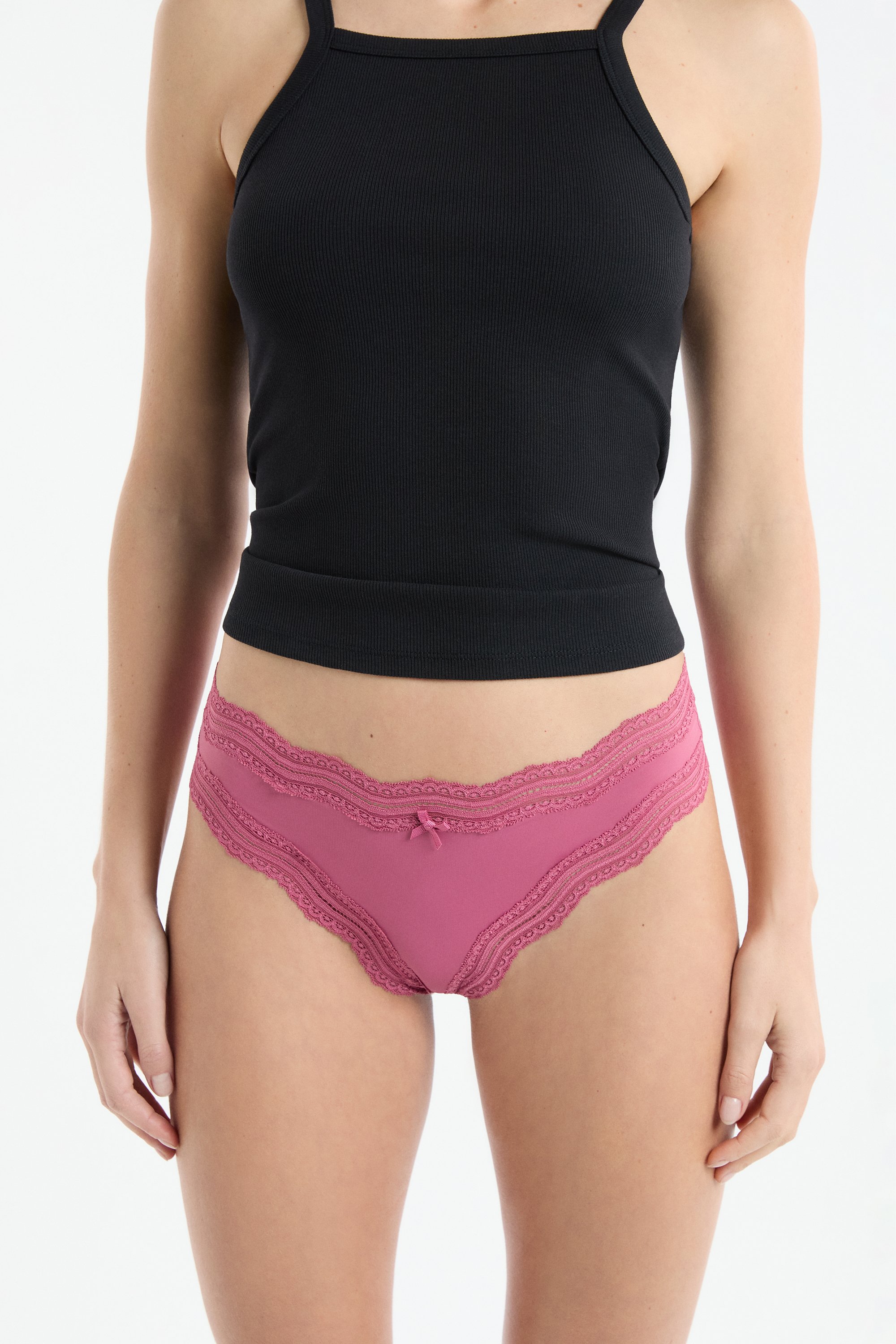 Lace-Trimmed Microfiber Tanga - SOUL - ROSE BONBON - ETAM