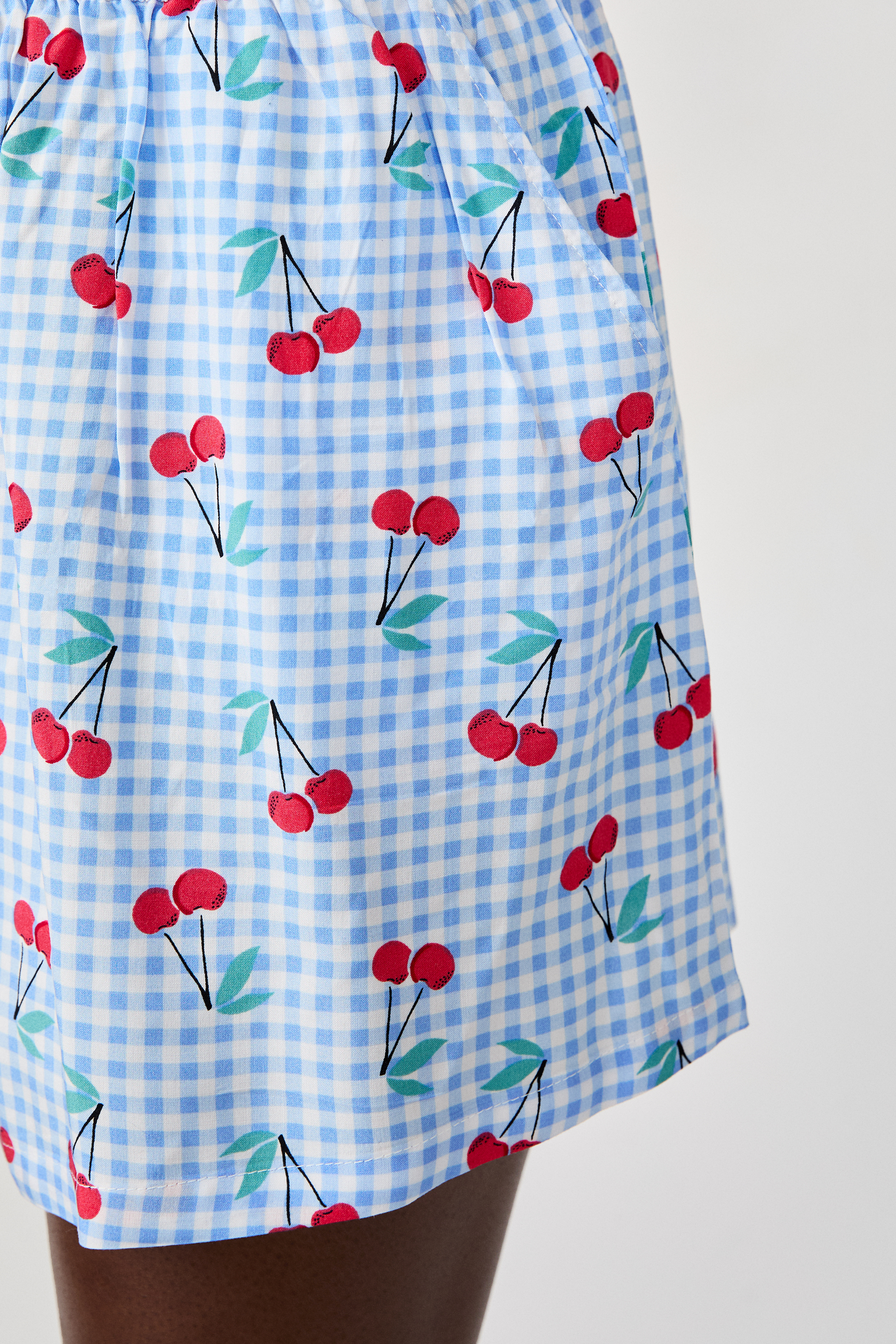 Gingham Print Shorts With Cherries - CIRULEA - BLEU - ETAM