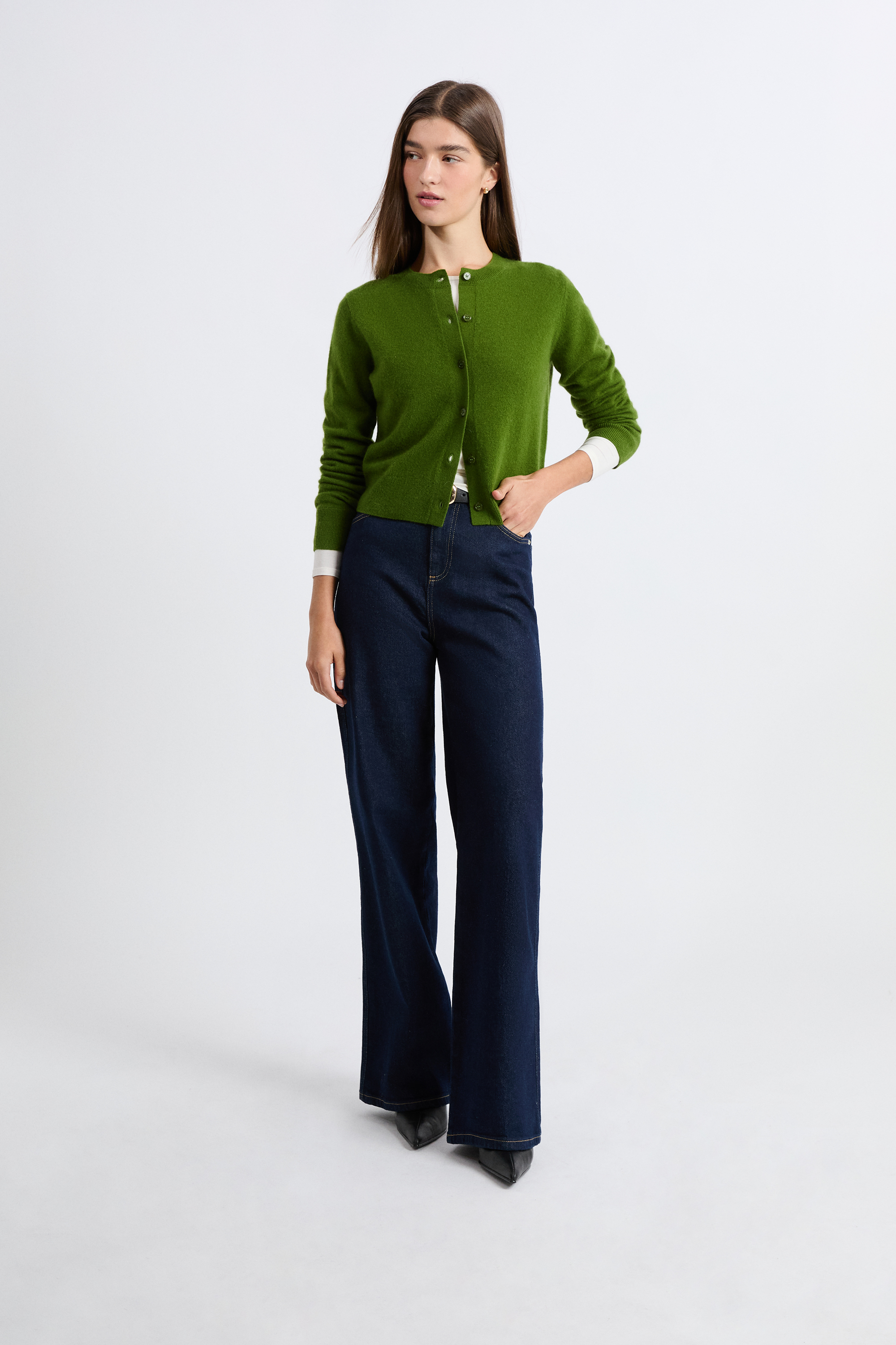 Cashmere Cardigan Sweater With Buttons - LOUISE MINICAR - ANIS