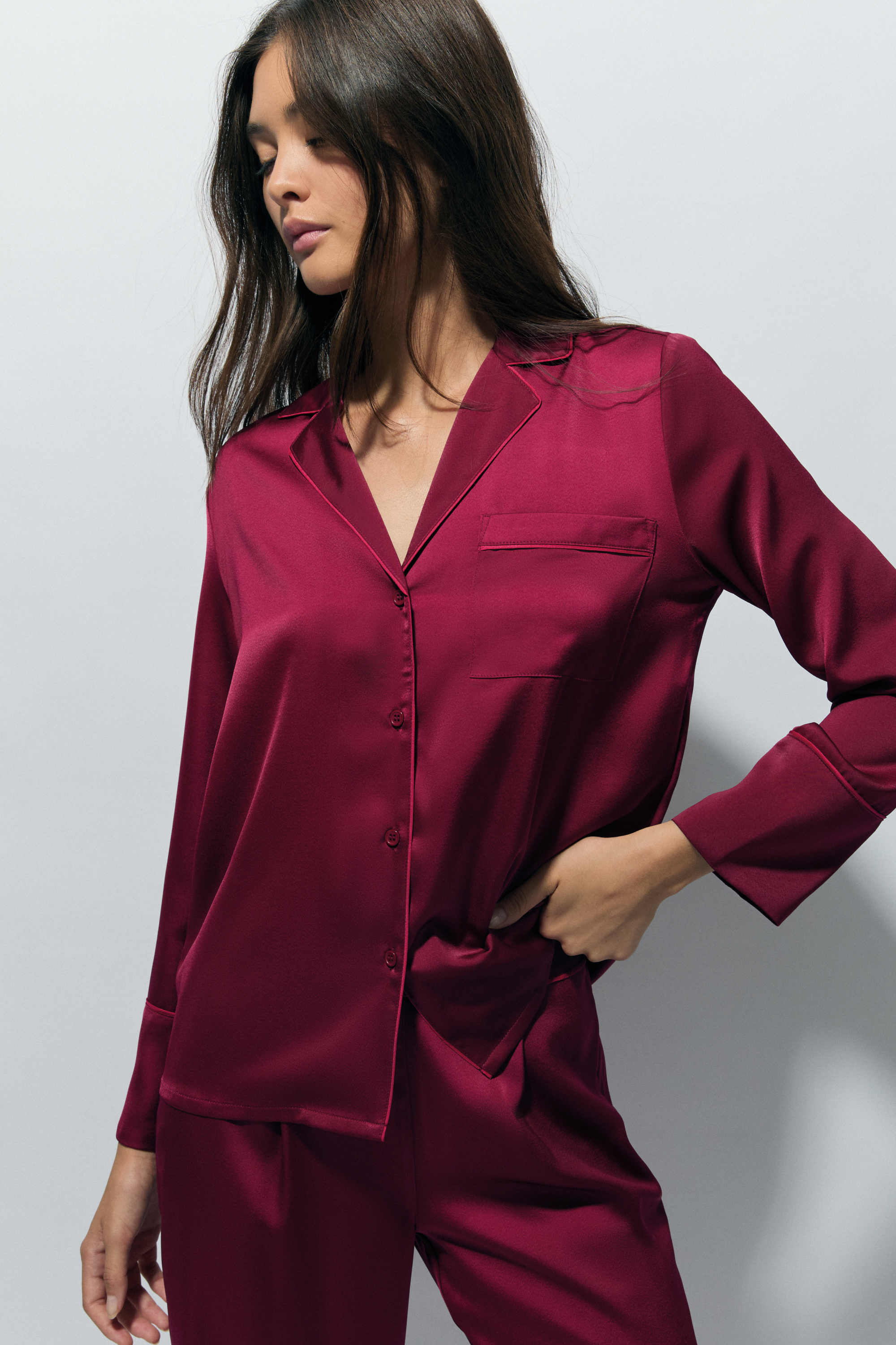 Satin Pajama Shirt - ERIKE - BORDEAUX GRENAT - ETAM