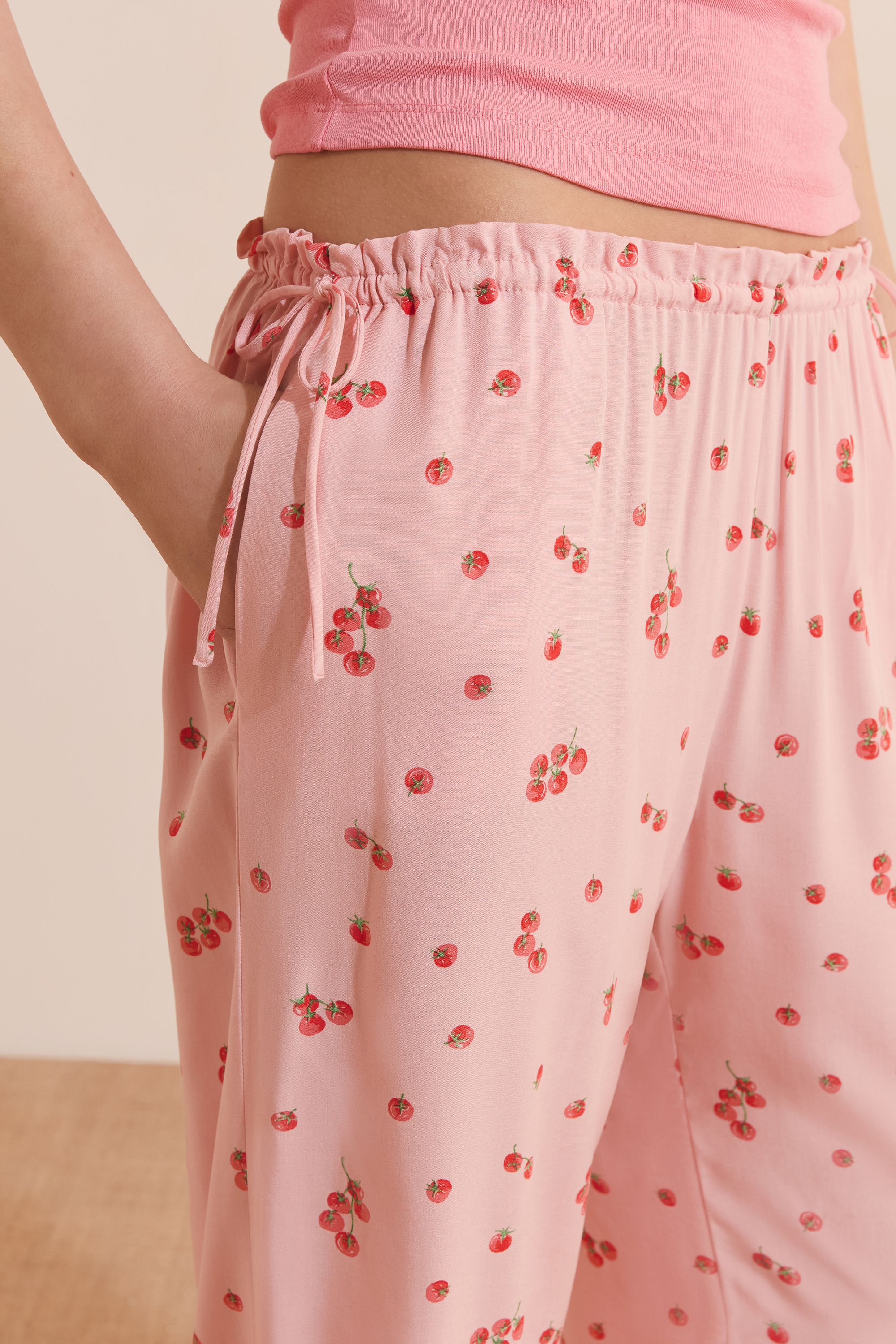 7/8 Tomato Print Pajama Pants With Side Bows - TIMI - ROSE BONBON