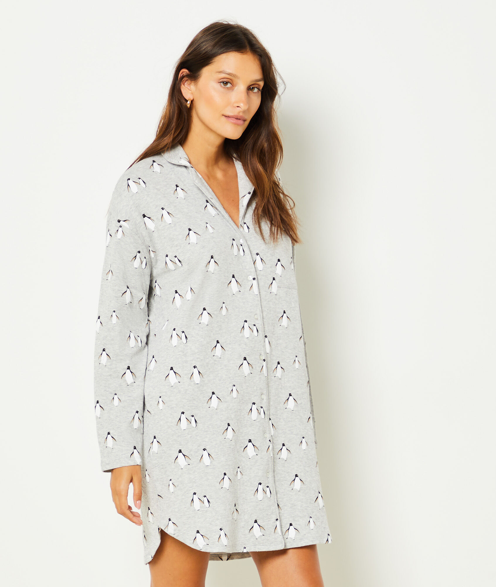 100 Cotton Penguin Patterned Nightgown NAPIER GRIS CLAIR ETAM