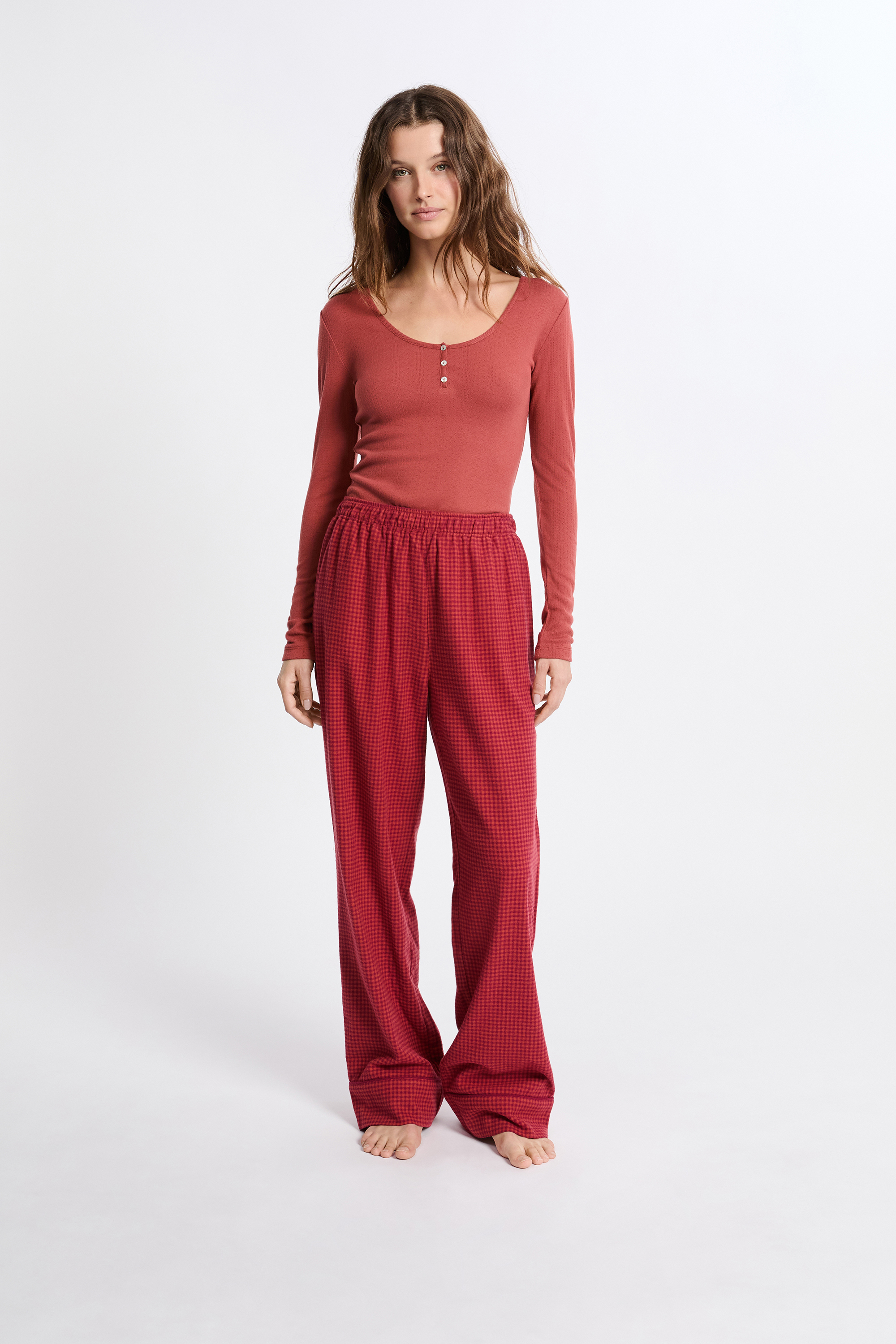 Cotton Plaid Pajama Pants - FIVIAN - BRIQUE ROUX - ETAM