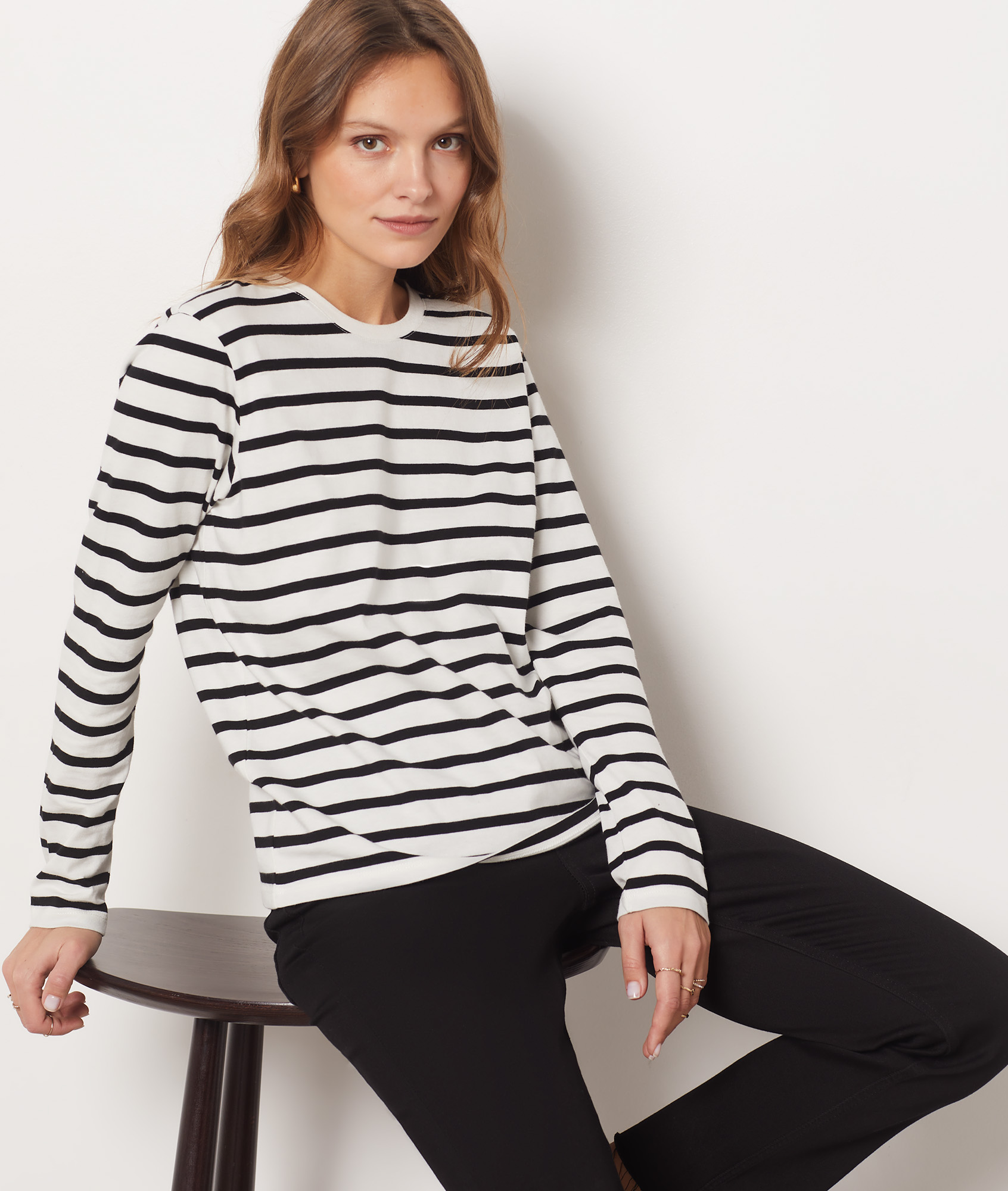 black and white striped full sleeve t shirt