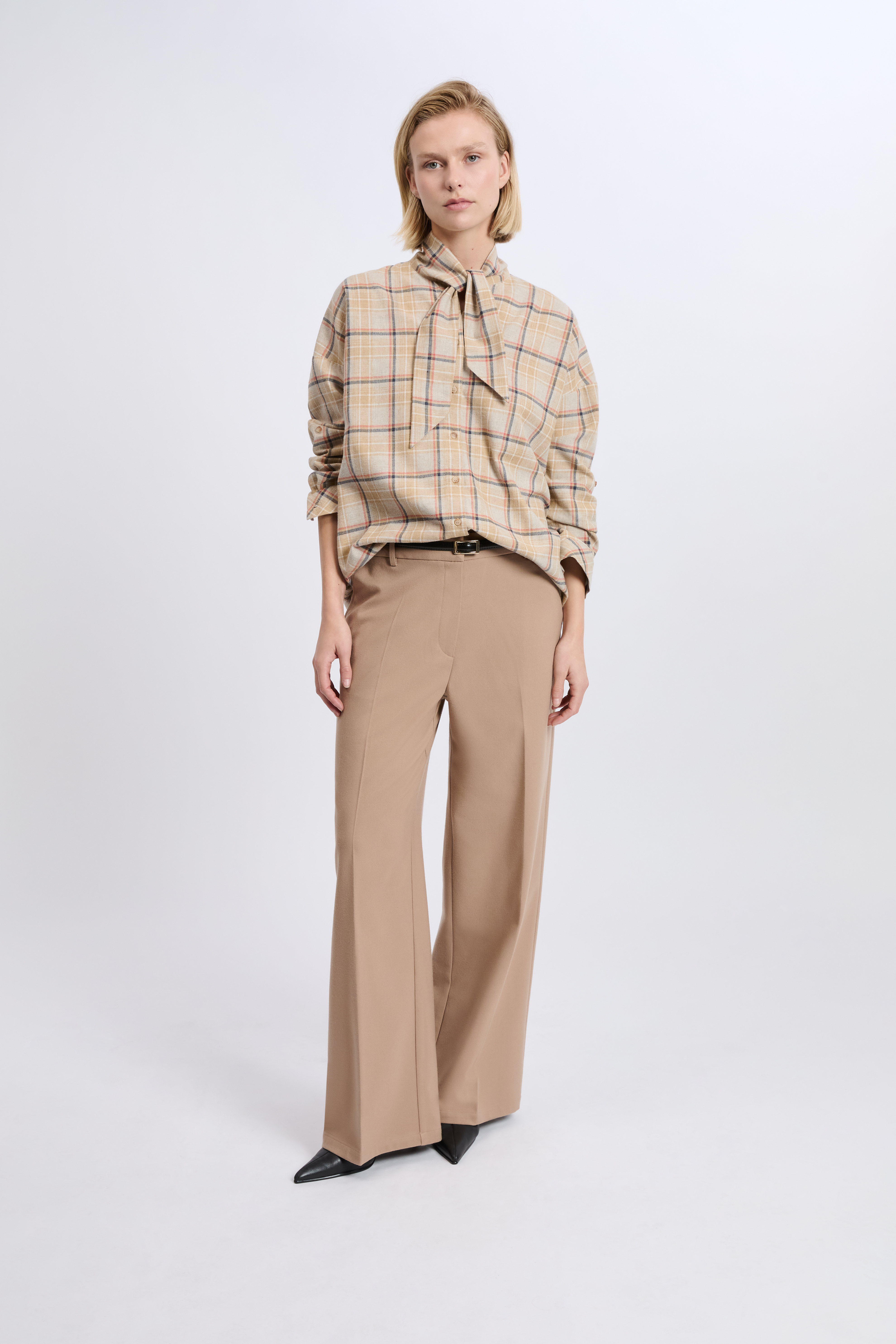 Shirt with tie detail with cotton - A TARTAN CRX - BEIGE - ETAM