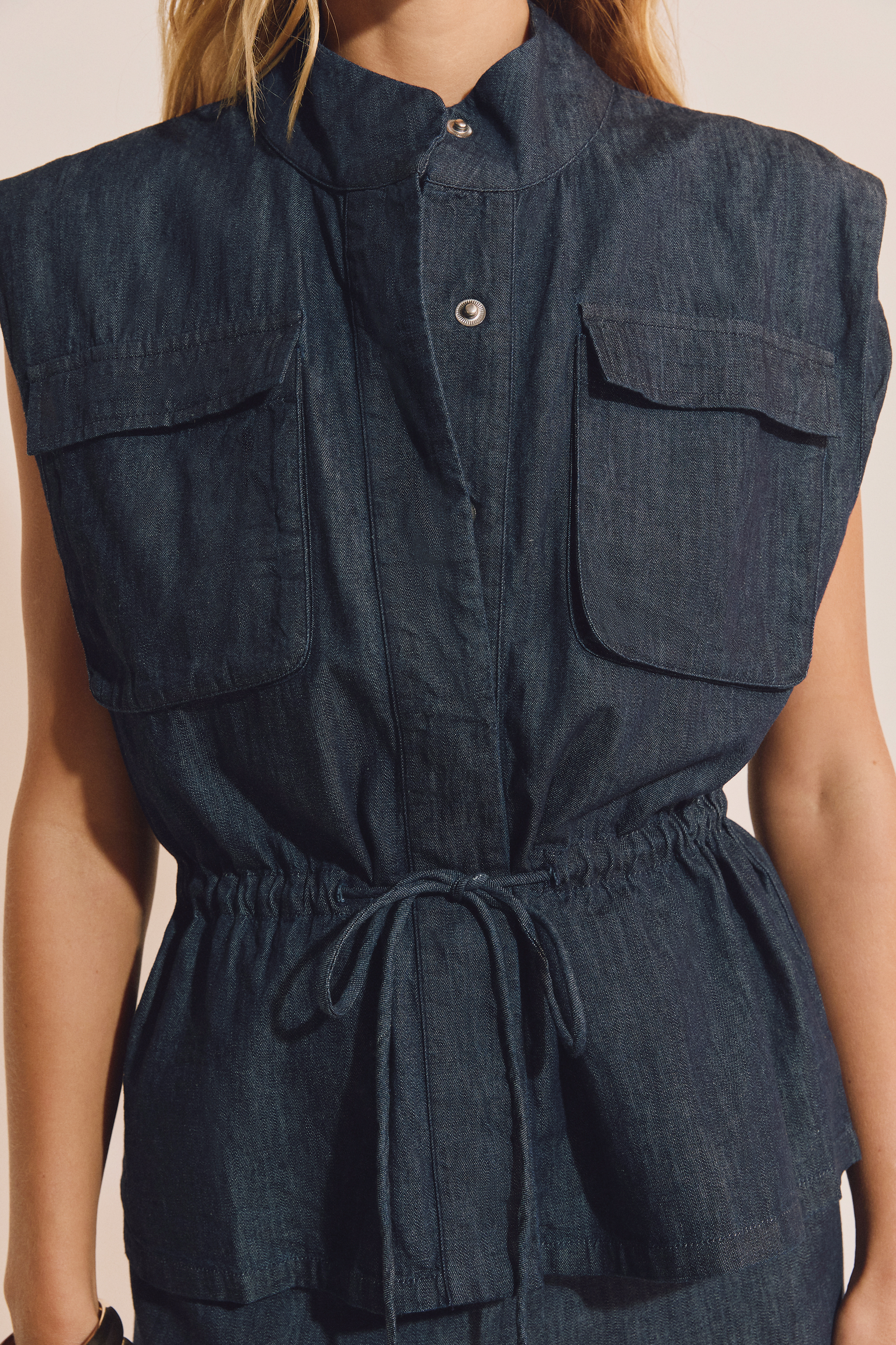 Sleeveless Fitted Denim Jacket - PEETA - JEAN DENIM - ETAM