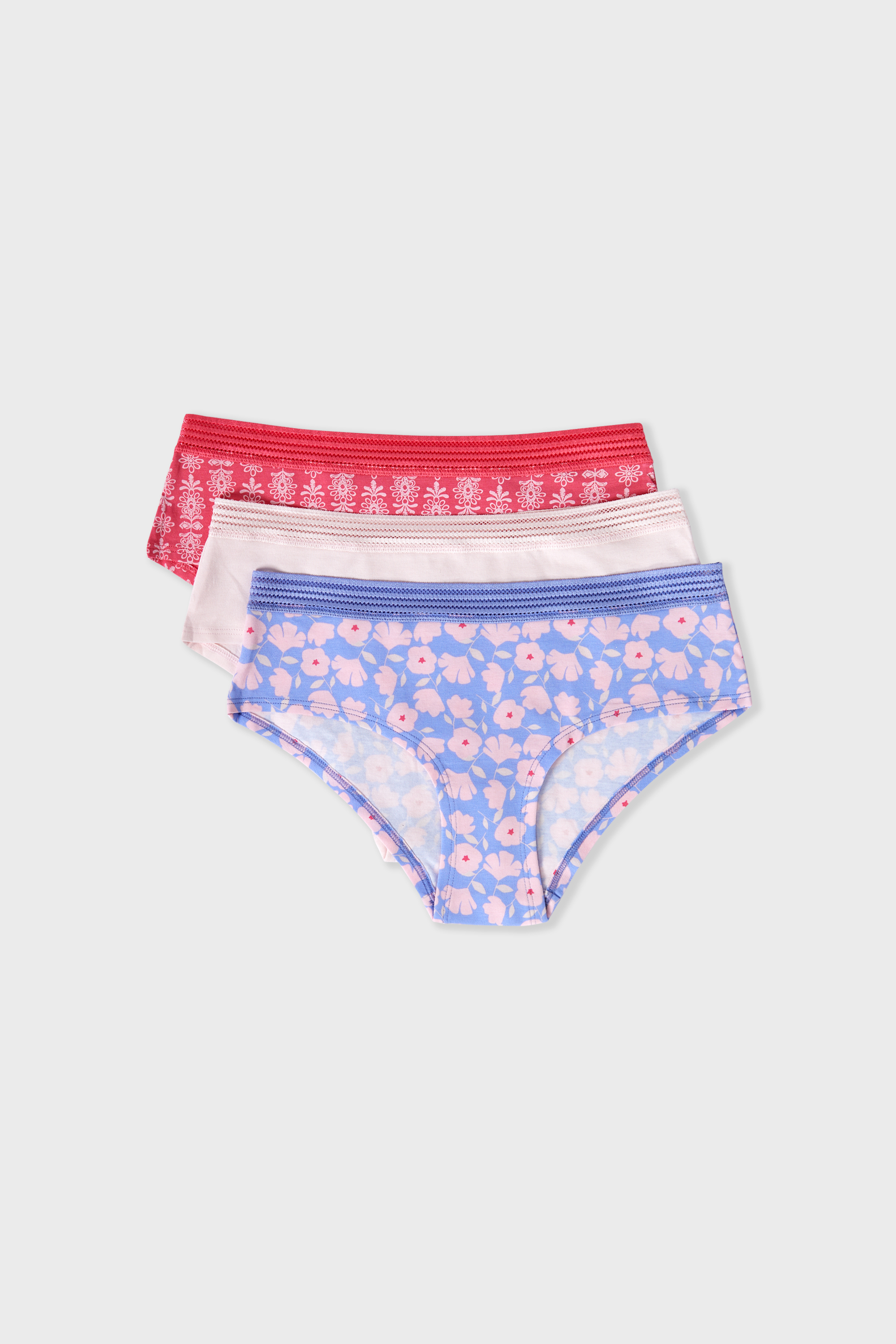 Pack Of 3 Cotton And Lace Cheeky Panties - JACKIE LACE - ROSE BONBON - ETAM