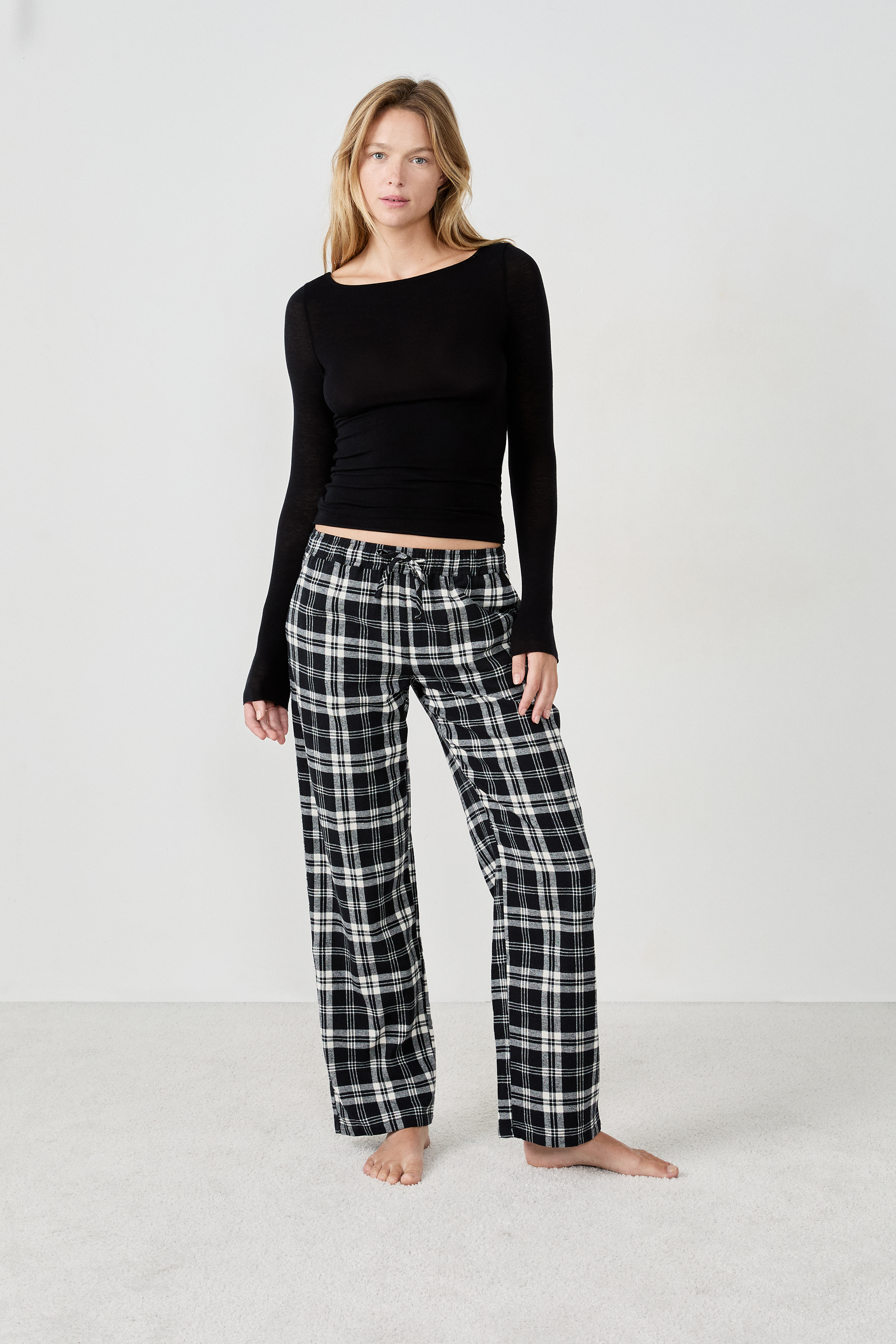 【ブラック（01）】E PLAID TROUSER Plaid Pajama Pants - MIDNA - NOIR - ETAM
