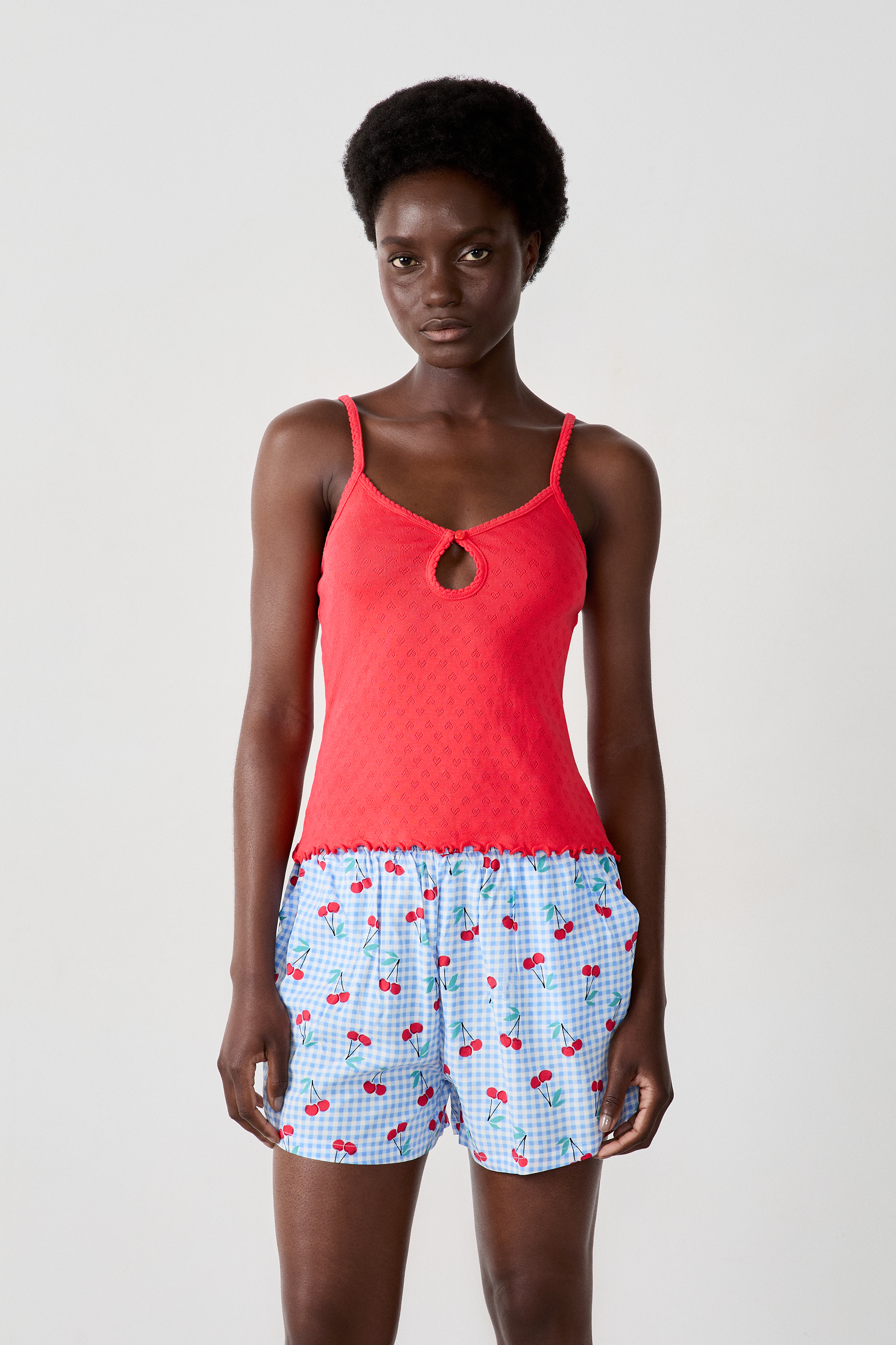 Pointelle Cotton Tank Top - CHERRY - GRENADINE - ETAM