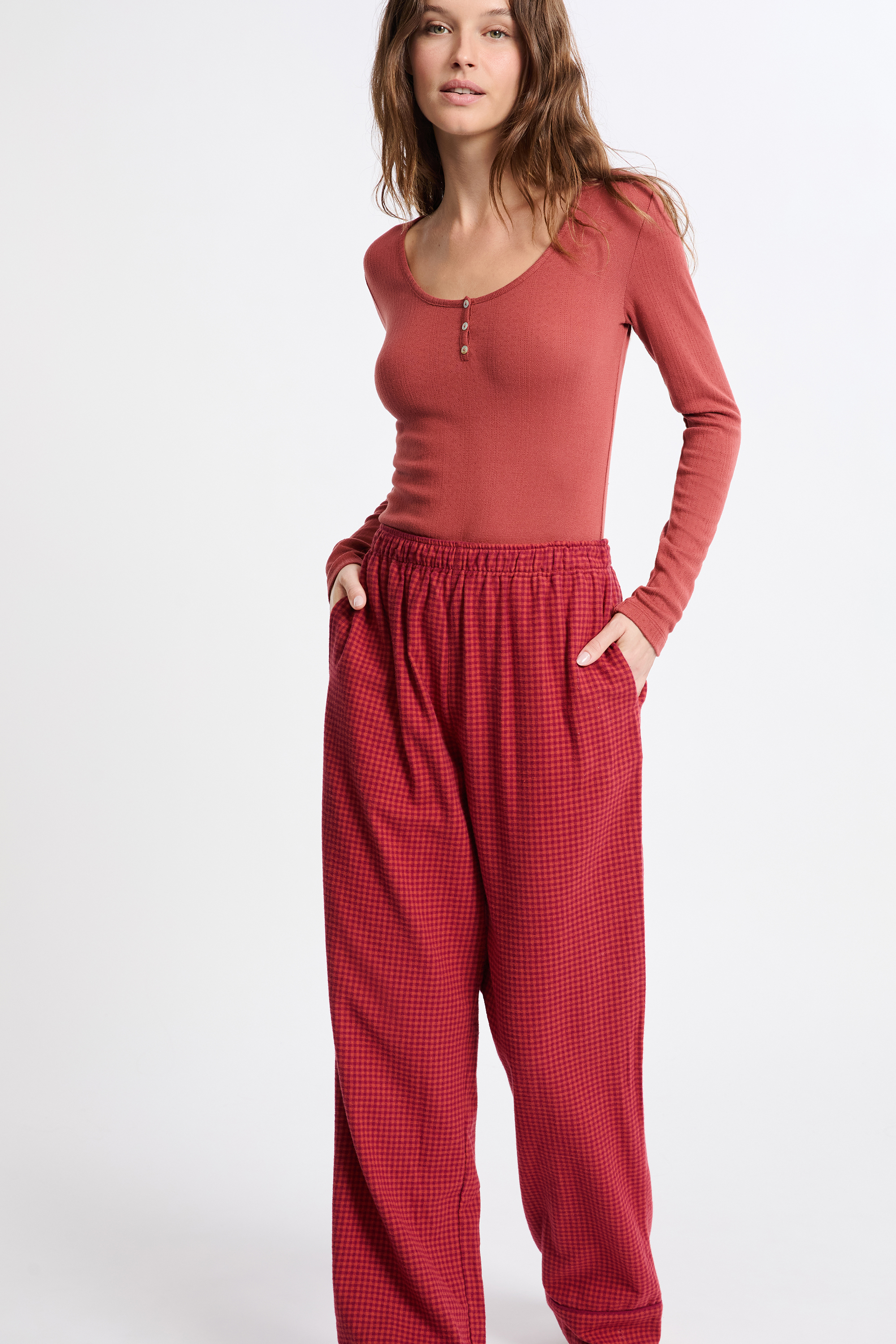 Cotton Plaid Pajama Pants - FIVIAN - BRIQUE ROUX - ETAM