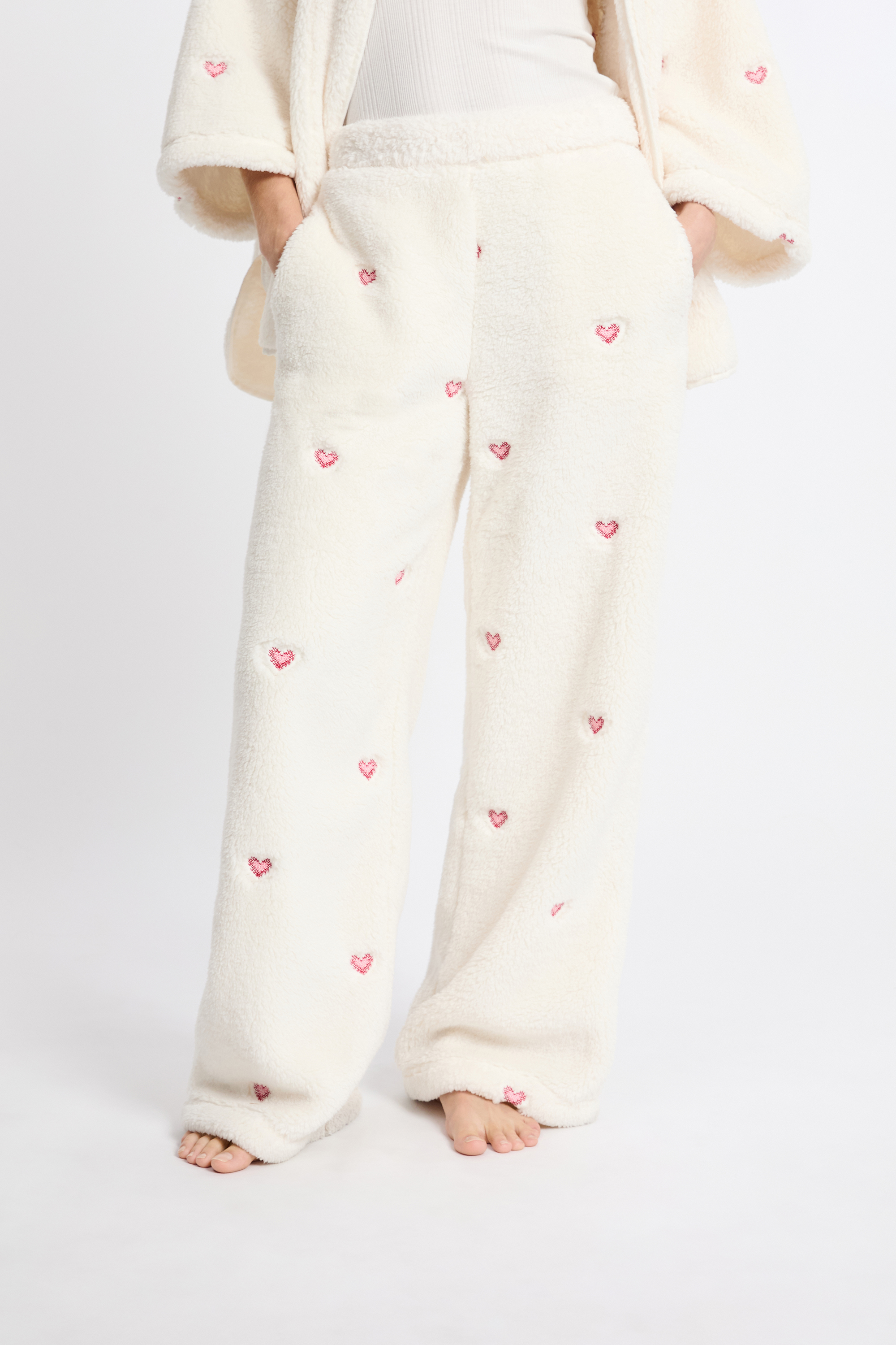 Fleece-Effect Heart Patterned Pajama Pants - MALIA - ECRU - ETAM