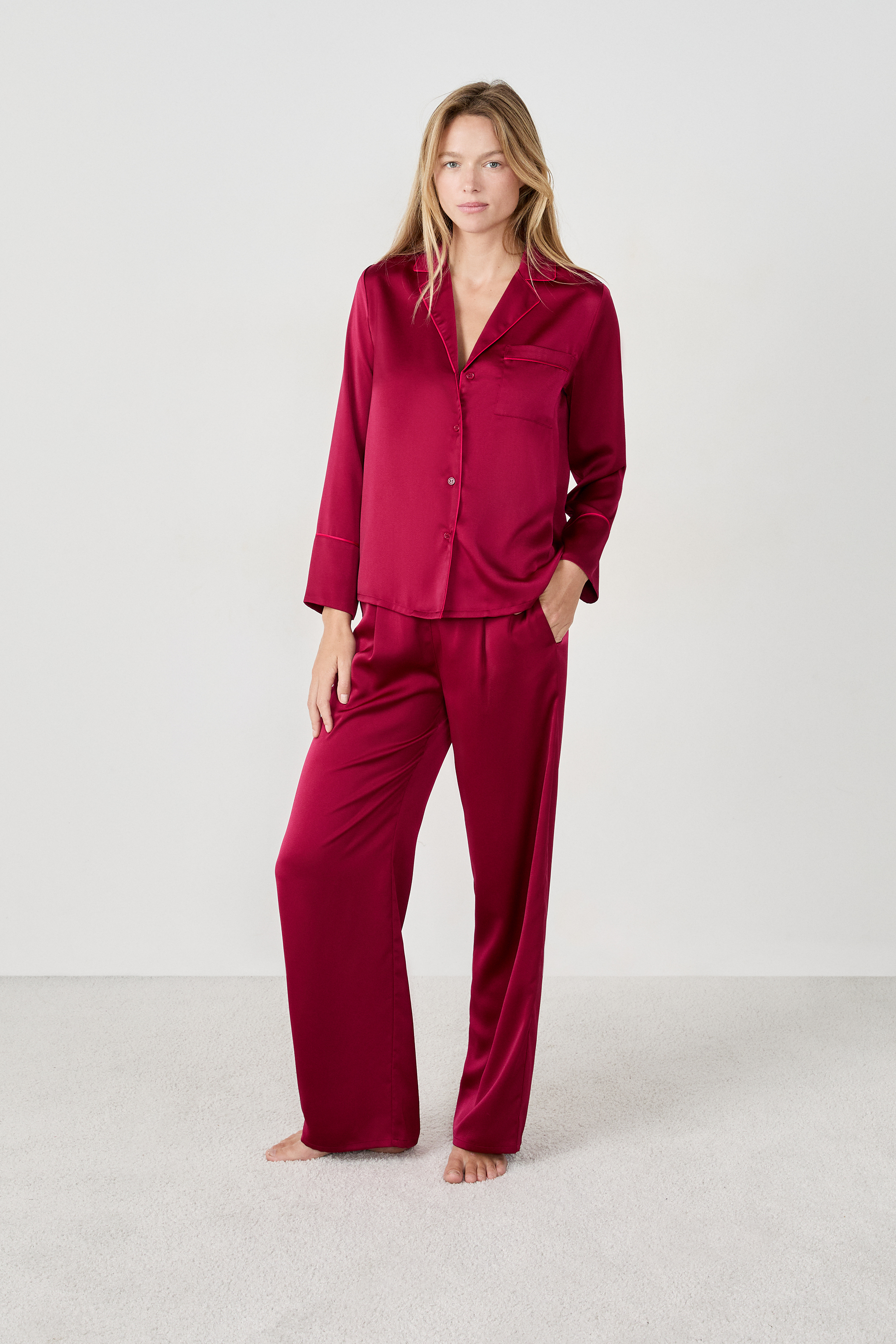 Satin Pajama Shirt - ERIKE - BORDEAUX GRENAT - ETAM