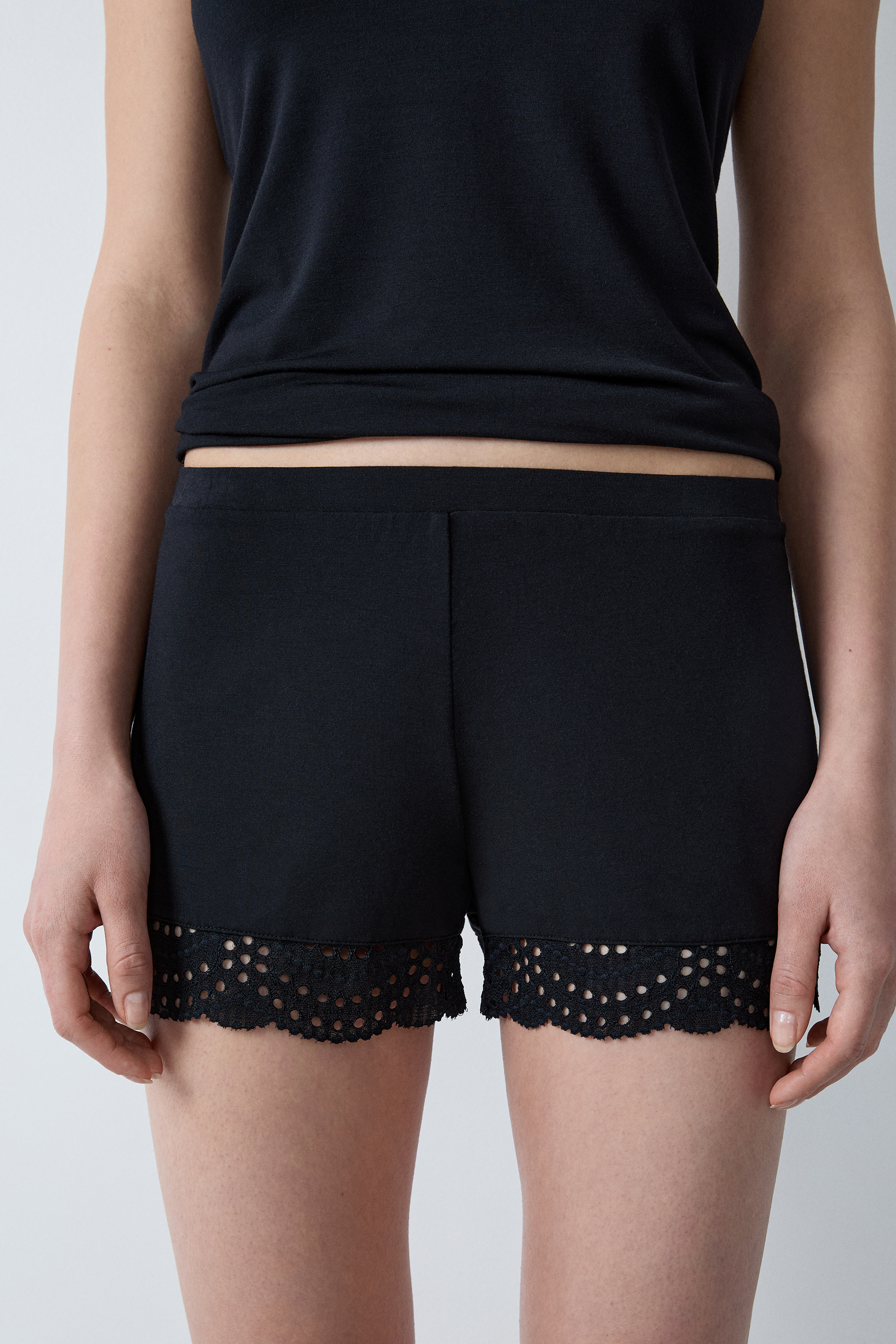 Pajama Shorts With Modal Lace Details - JOSEPHINE - NOIR - ETAM