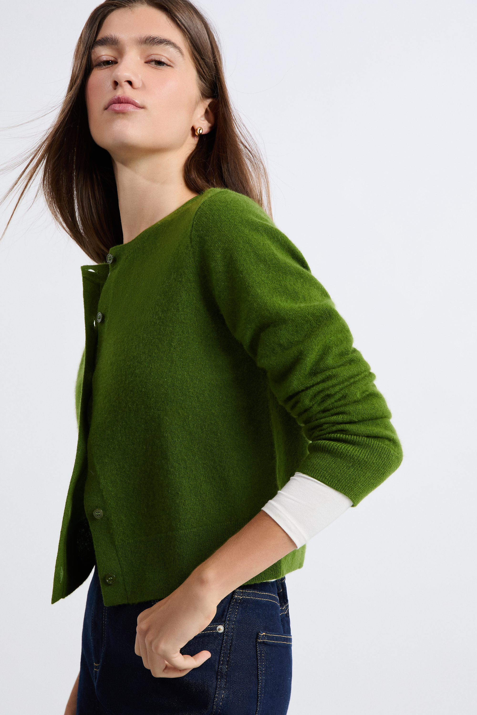 Cashmere Cardigan Sweater With Buttons - LOUISE MINICAR - ANIS
