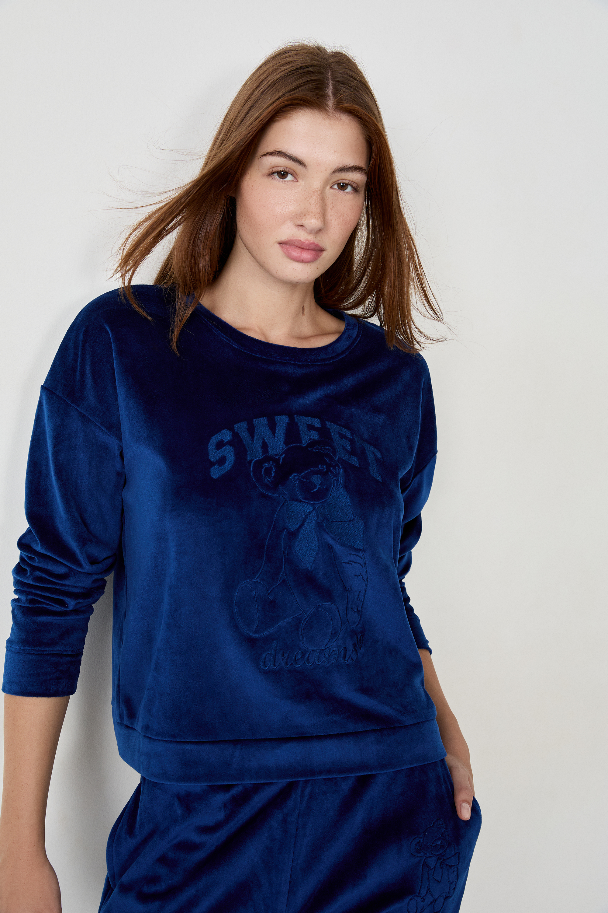 Velvet-Effect Pajama Sweatshirt - DURHAM - MARINE - ETAM