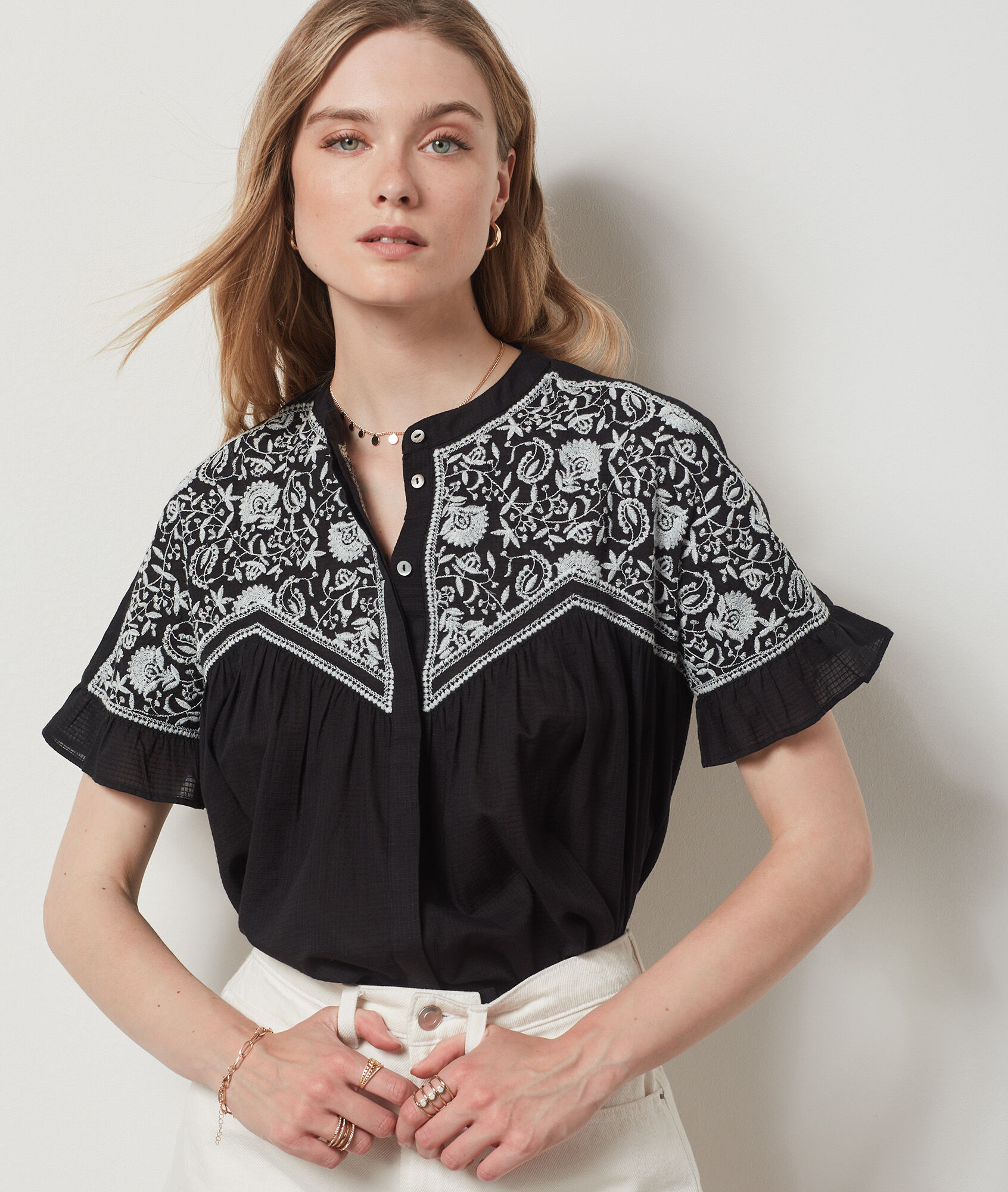 Mary Embroidered Ruffled Blouse