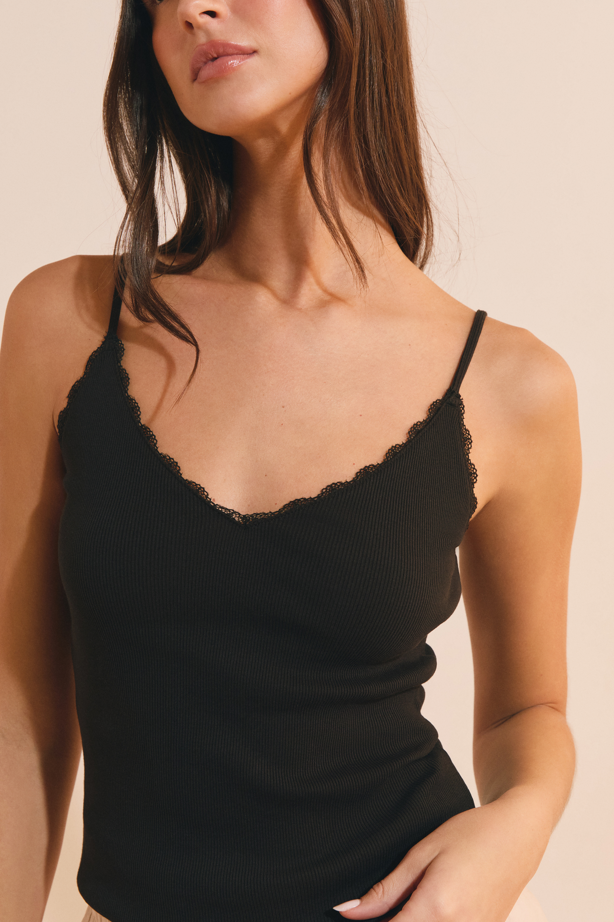 100% Cotton Camisole - PLUMINE - NOIR - ETAM
