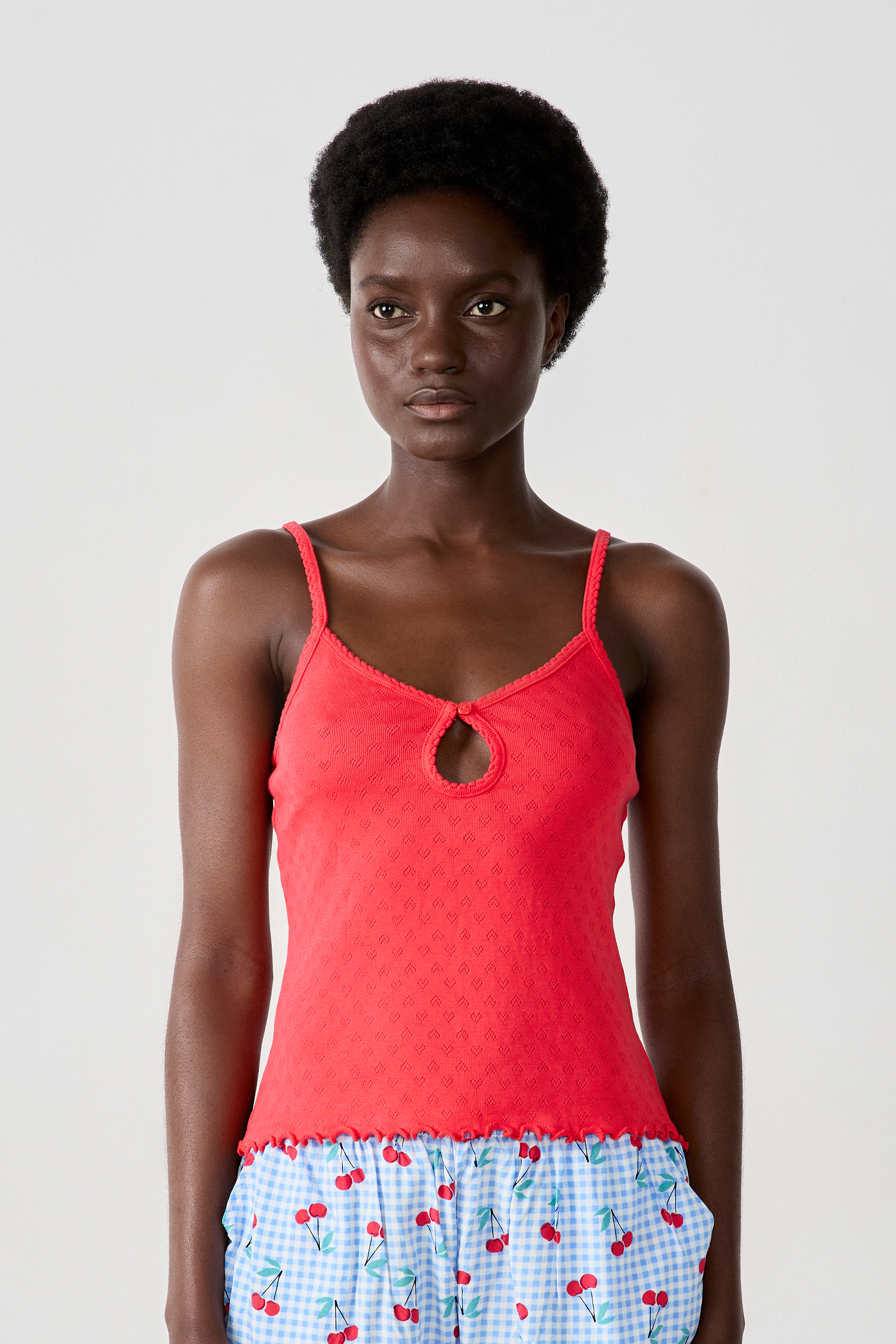 Pointelle Cotton Tank Top - CHERRY - GRENADINE - ETAM